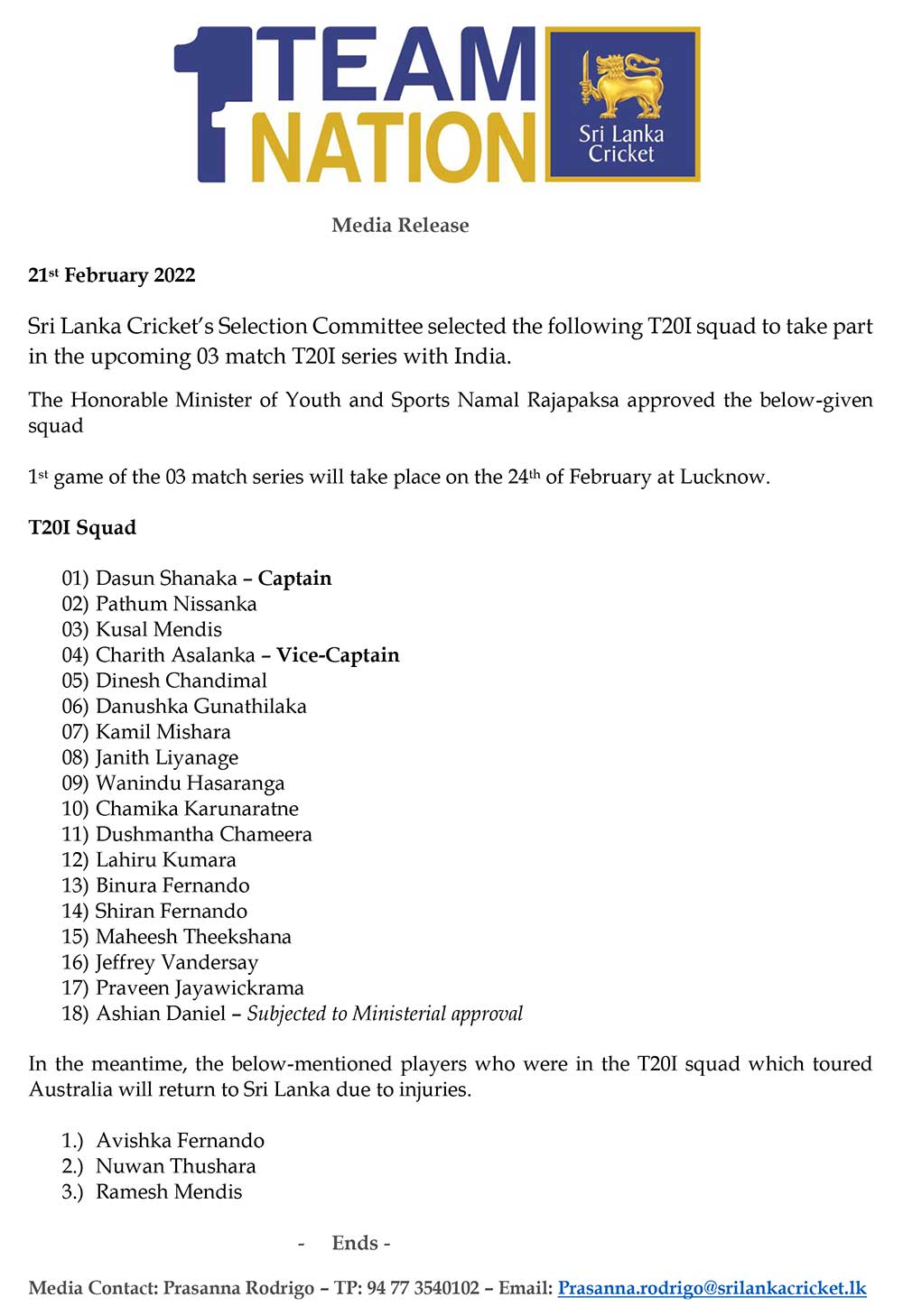 Media Release SLCM202229 